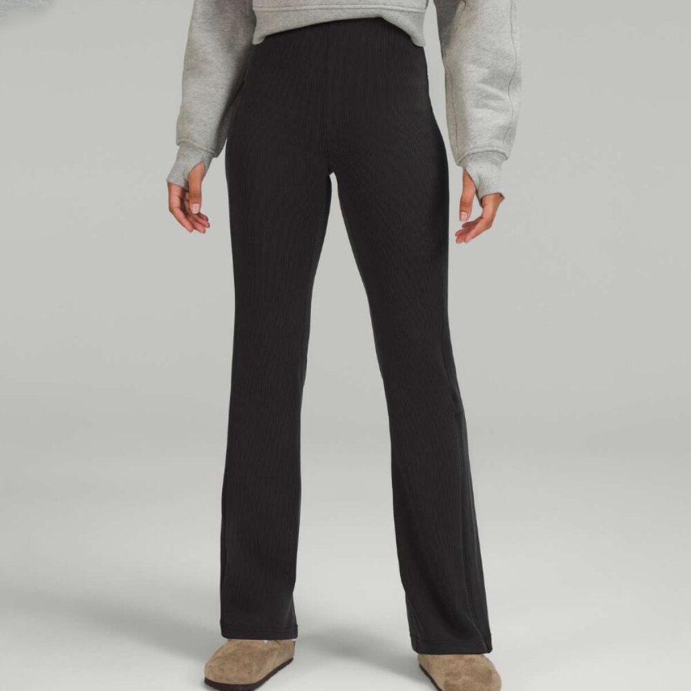 Lululemon Brushed Softstreme‎ Ribbed Zip Flared Pant 32.5" Black 4